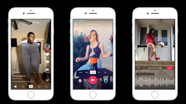 vari video di tiktok visti su 3 smartphone