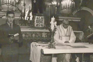 Eye-level view of Deacon Ted Horbowy speaking at a church podium