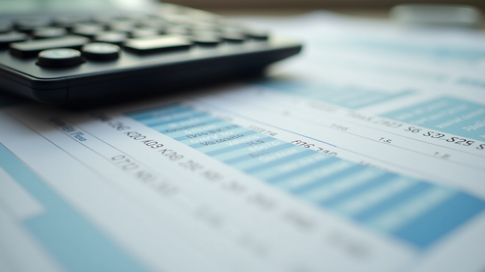 Close-up view of a calculator and financial documents on a desk