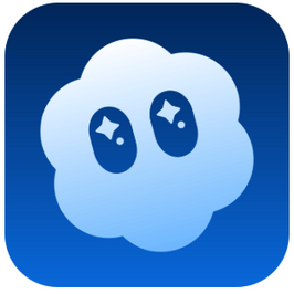 A blue cloud-like character with starry eyes on a gradient blue background, conveying a dreamy or whimsical mood.