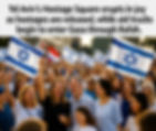Crowd in Tel Aviv celebrating with Israeli flags, smiling and joyful. Text reads: "Tel Aviv’s Hostage Square erupts in joy...".