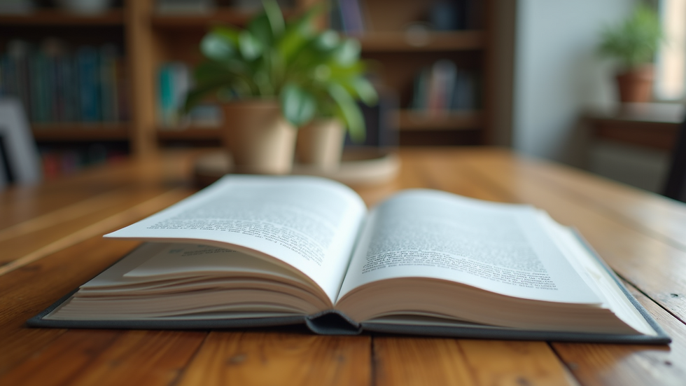 Eye-level view of a health book on a wooden table