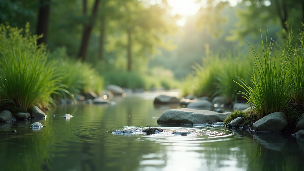 Close-up view of a serene landscape with calming water