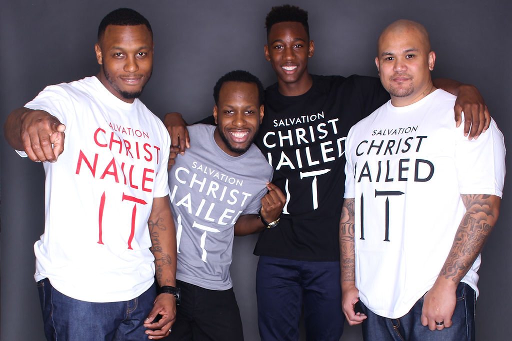 Salvation Christ Nailed It (unisex) T-Shirt on male models