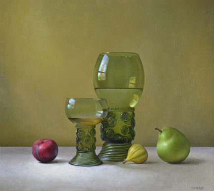 Wine and Water in Roemers, 18x20, oil on canvas,  2018