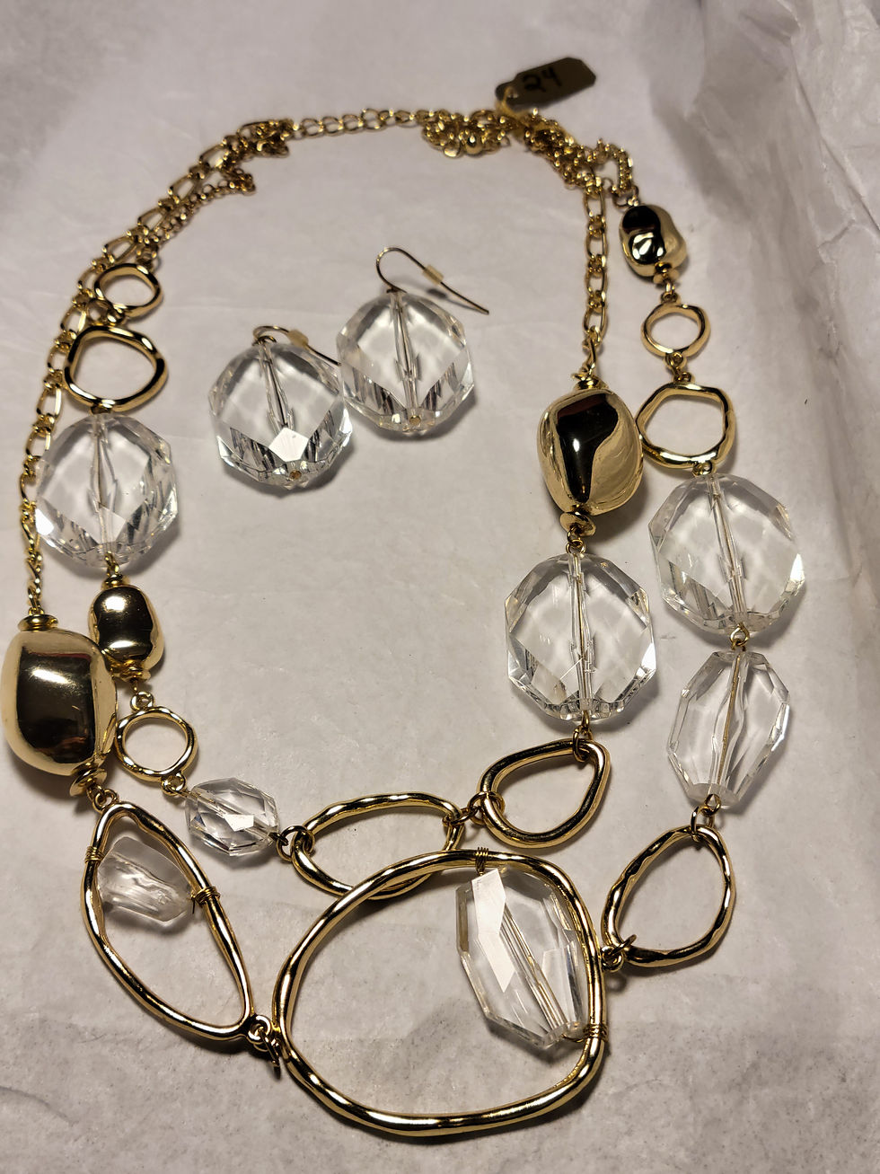 Thumbnail: Gold Link and Lucite Drop Necklace Set