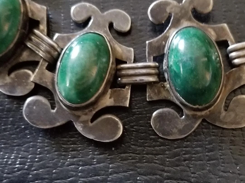 Thumbnail: Vintage Modernist Sterling Silver Variscite Necklace - SOLD