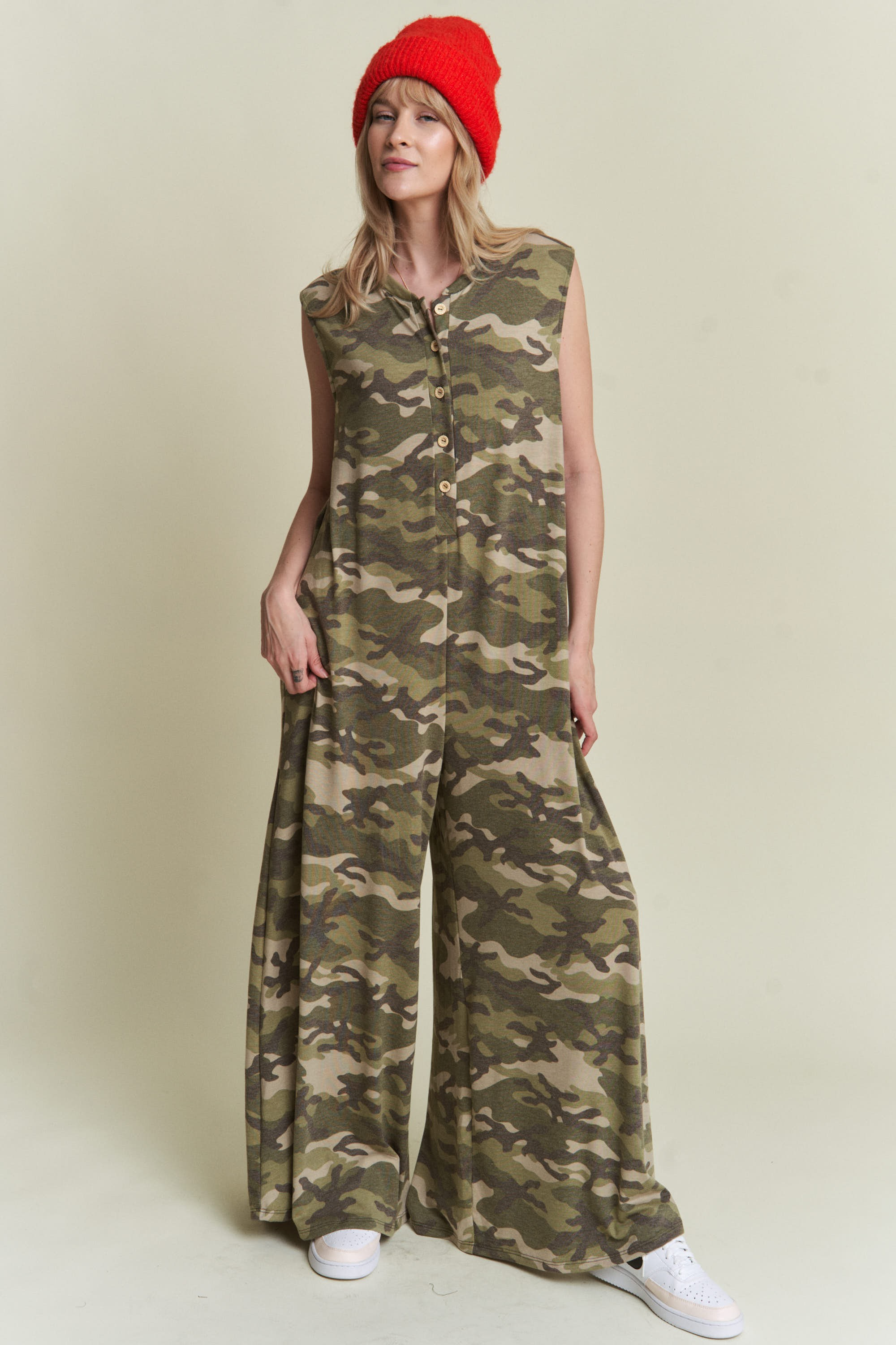 Camo Print Wide Leg Jumpsuit
