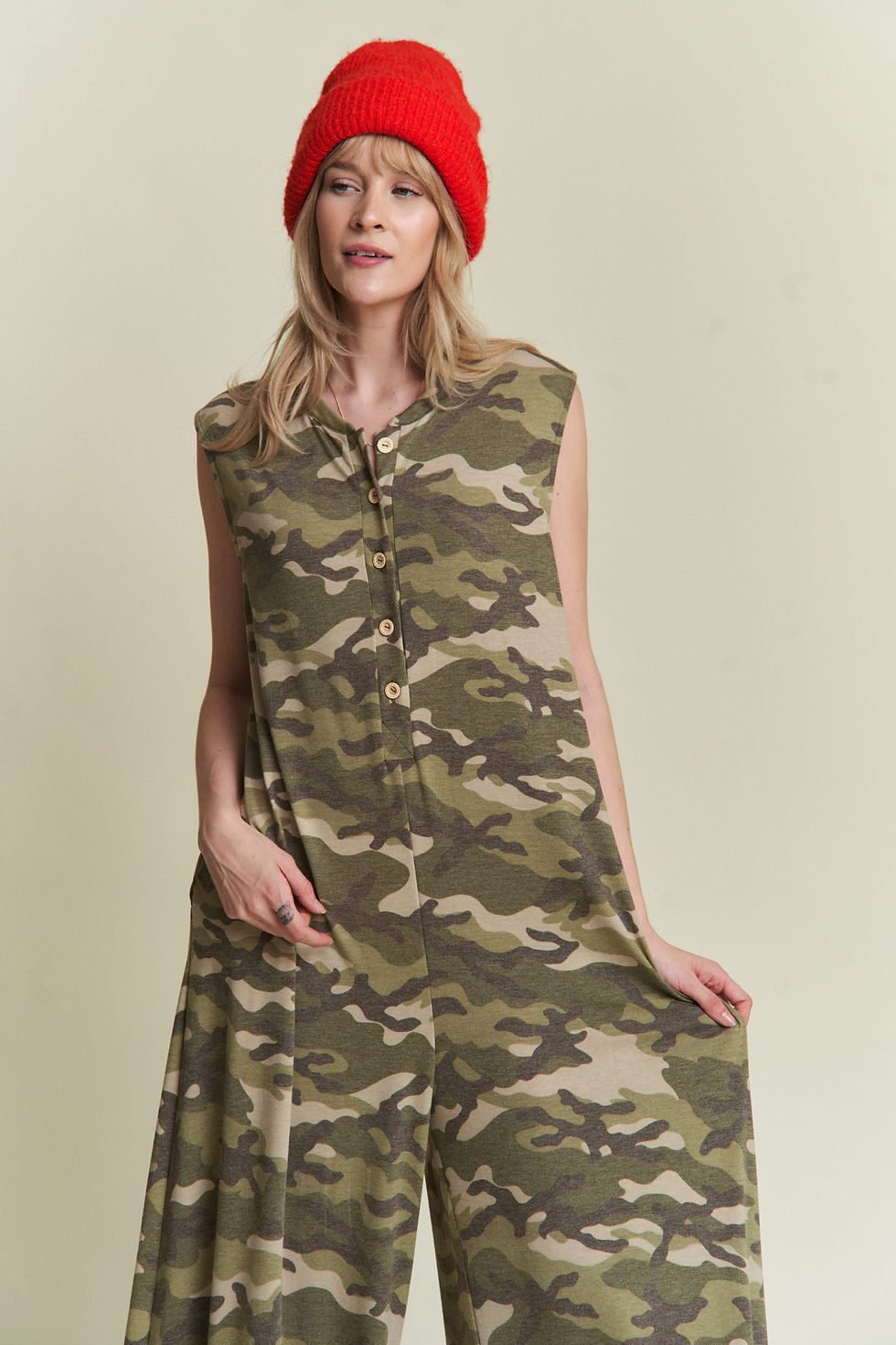Thumbnail: Camo Print Wide Leg Jumpsuit - Sold Out