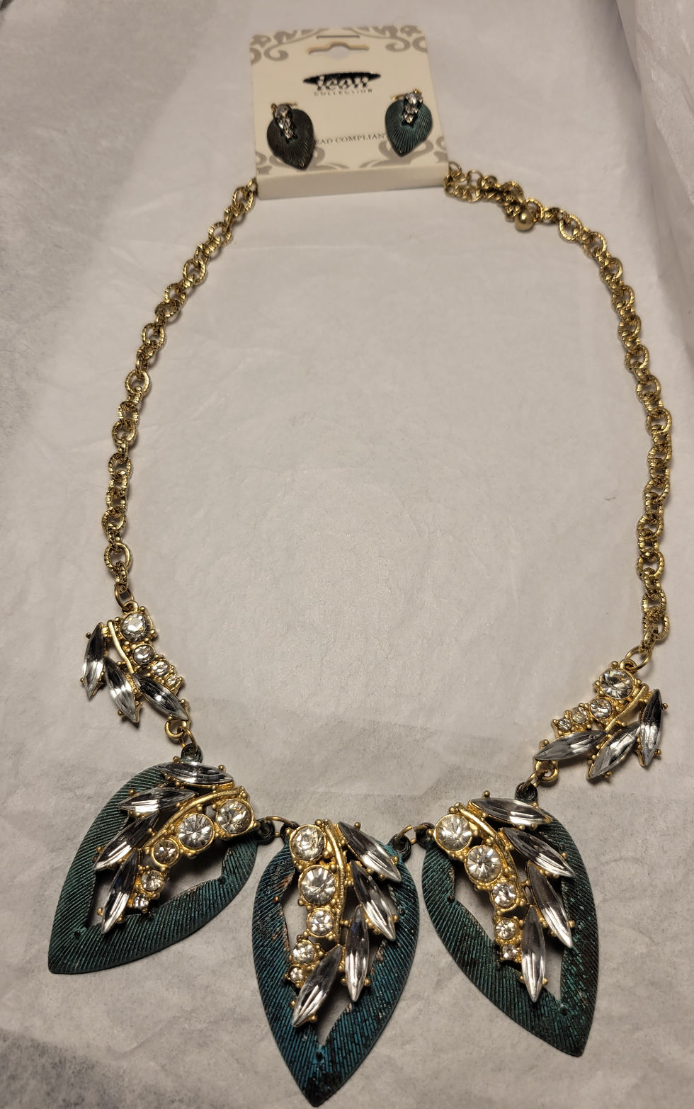 Thumbnail: Rhinestone Leaf Statement Necklace