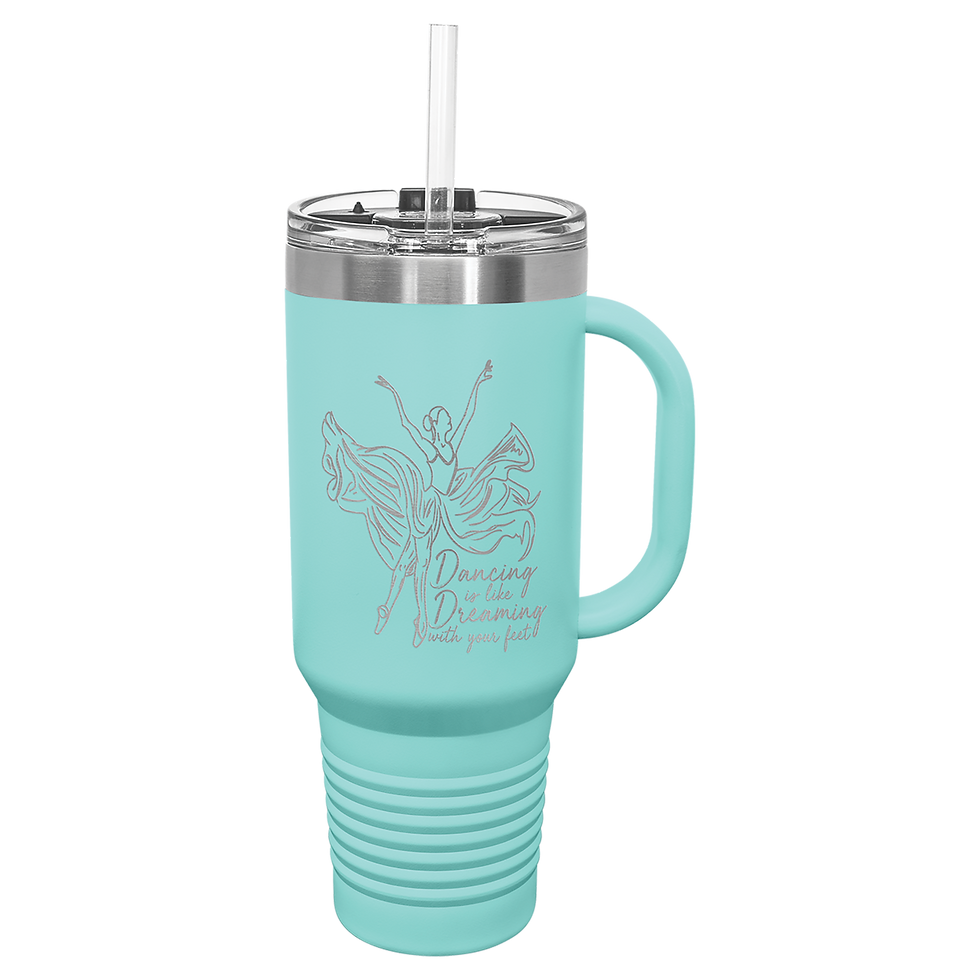 Thumbnail: An engraved 40oz. tumbler with a handle
