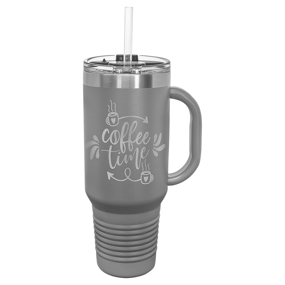 Thumbnail: An engraved 40oz. tumbler with a handle