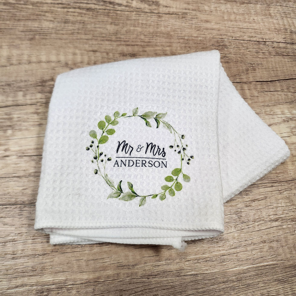 A custom printed kitchen towel