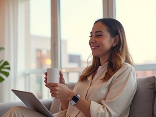 Laura Ivonne Hernandez enjoying her coffee while working.