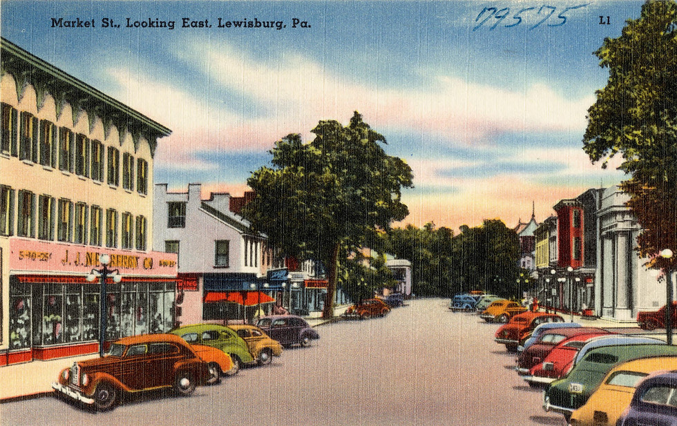 Vintage Postcard of Market Street in Downtown Lewisburg