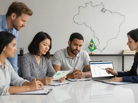 Foreigners receive guidance on obtaining CPF Brazil from a lawyer, reviewing documents and online forms.