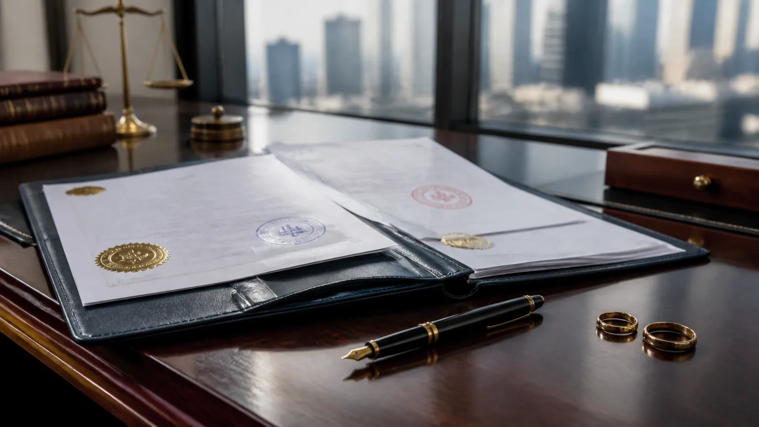 Legal documents on desk to recognize foreign divorce in Brazil through STJ validation process.