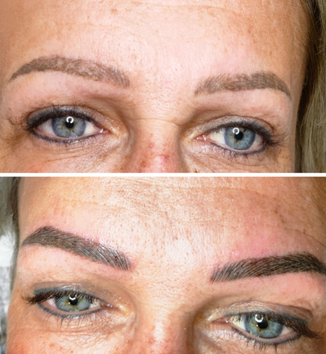 Before and after picture: Permanent Make-Up (PMU) eyebrows/ microblading, powder brows and hair technique