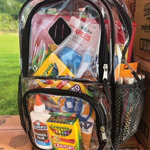 Backpack full of school supplies