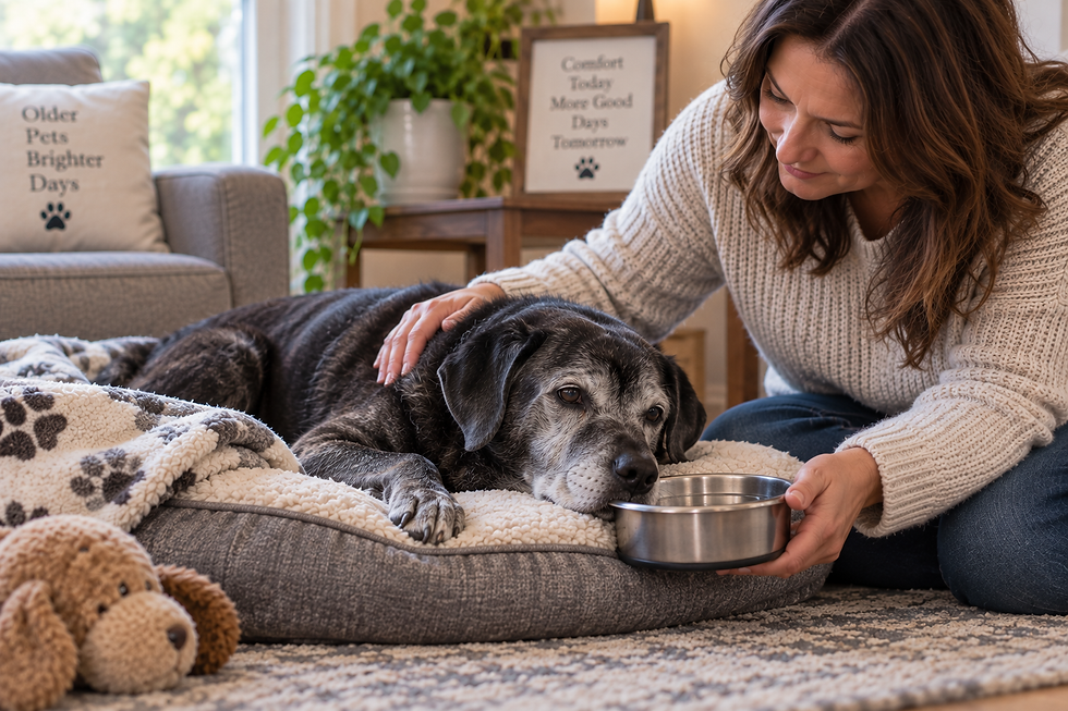 owner supporting the daily comfort of an aging pet at home