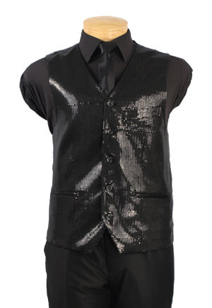 Thumbnail: 3-PIECE, SINGLE-BREASTED FANCY JACKET & VEST TRIMMED W/ SEQUIN, FLAT FRONT PANTS