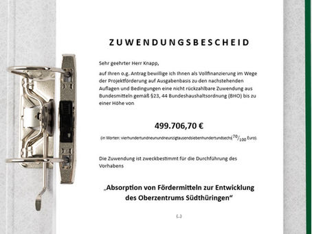 KAG Oberzentrum Südthüringen: 500.000 Euro Fördermittel für die Wirtschaft. Bund vom Zukunftskonzept überzeugt – Eine von nur fünf Regionen im Programm