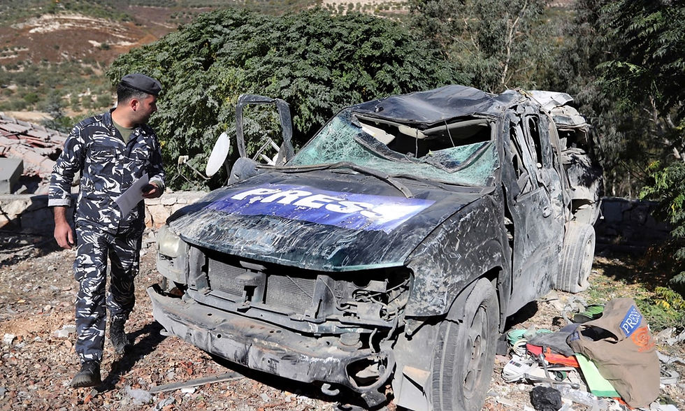 A journalists’ car destroyed by an Israeli air-strike, Hasbaya, Lebanon, Oct 23, 2024