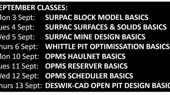 SEPT ONLINE MINE PLANNING SOFTWARE CLASSES