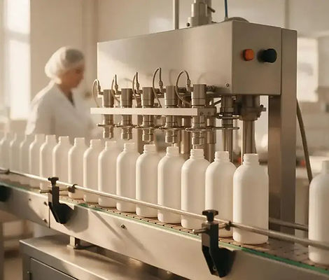 Bottles moving along the filling and production line