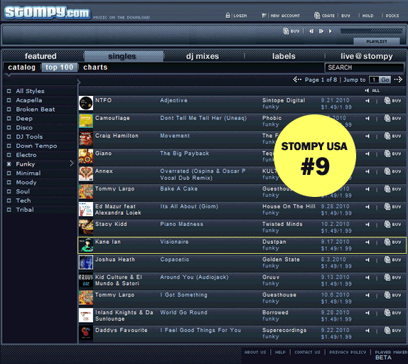 KANE IAN "VISIONAIRE" AT STOMPY USA TOP 10 CHART
