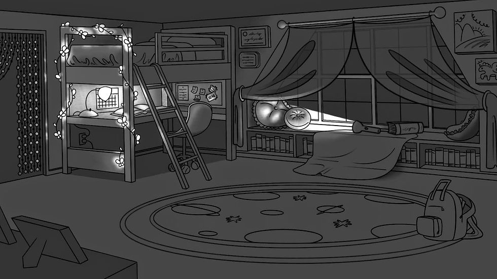 Older Sister's Bedroom - Night (Greyscale)