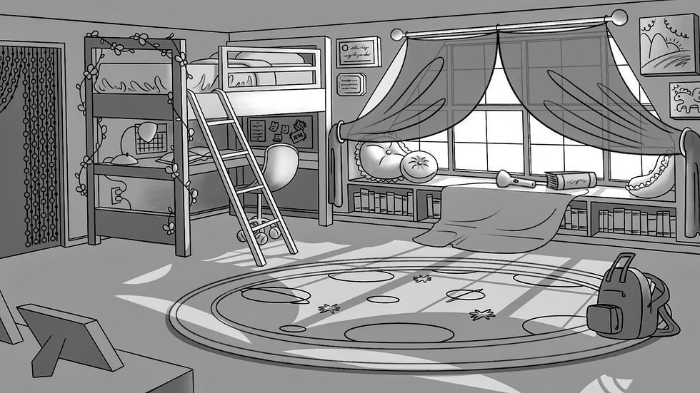 Older Sister's Bedroom - Day (Greyscale)