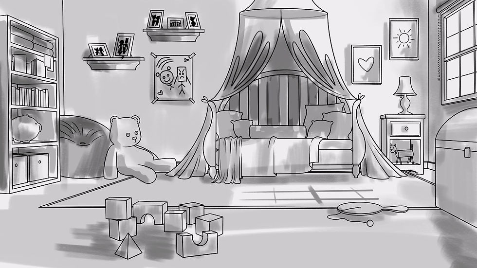Younger Sister's Bedroom - Greyscale