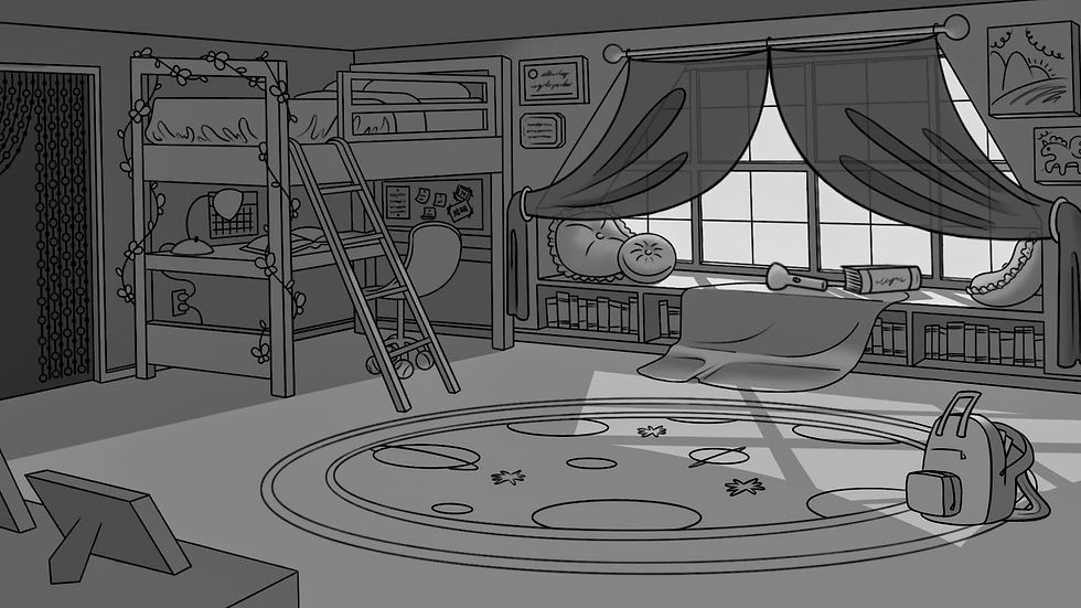 Older Sister's Bedroom - Evening (Greyscale)