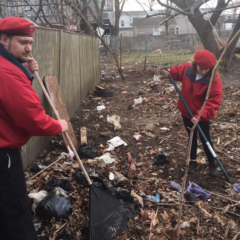 Raking leaves and trash