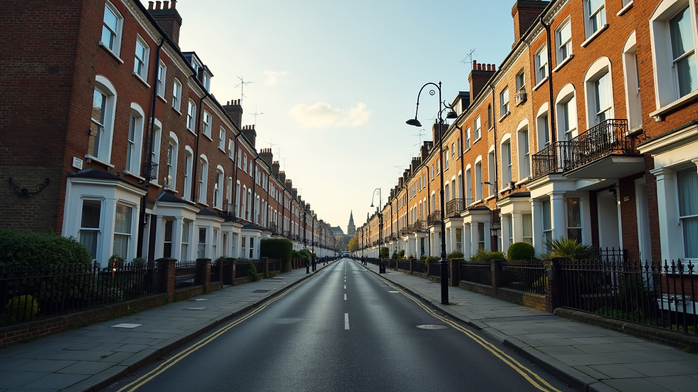 Eye-level view of a London street with residential buildings