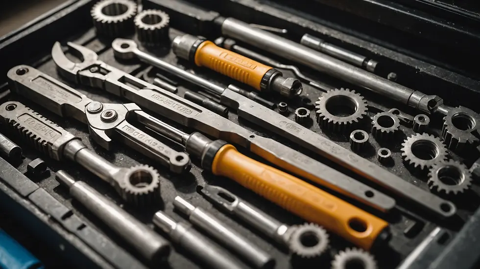 Close-up view of a mechanic toolset in action