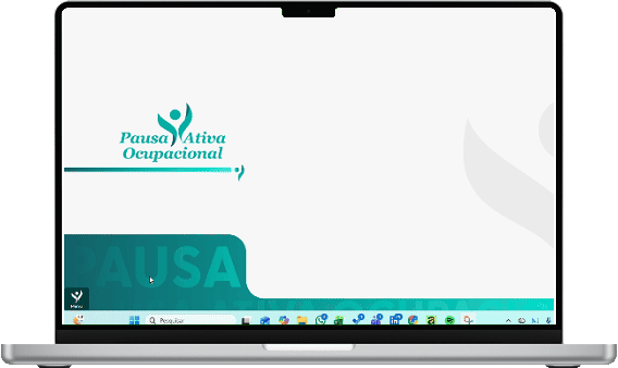 GIF do software de Pausa Ativa demonstrando o fluxo de interrupção inteligente e gamificação para promover a Saúde no trabalho conforme NR1 e NR17.