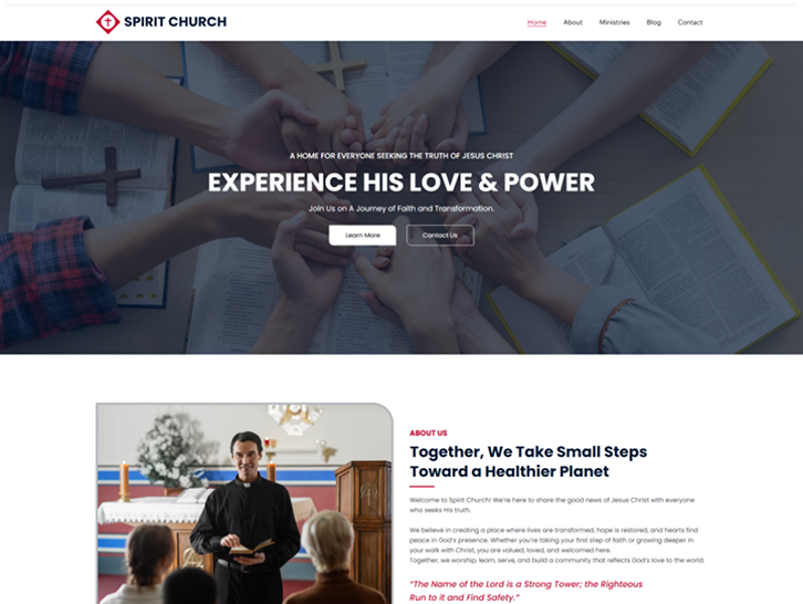 Website screenshot: Spirit Church, Experience His Love & Power