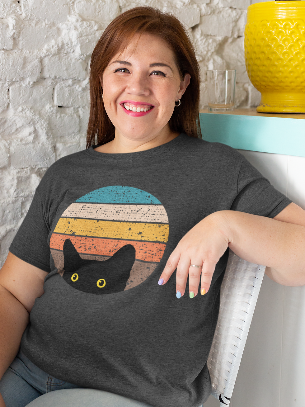 Thumbnail: Peeking Cat in Retro Colors | Classic T-Shirt