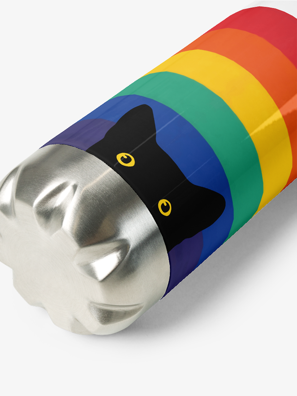Thumbnail: Peeking Cat in Rainbow Colors | Stainless Steel Water Bottle