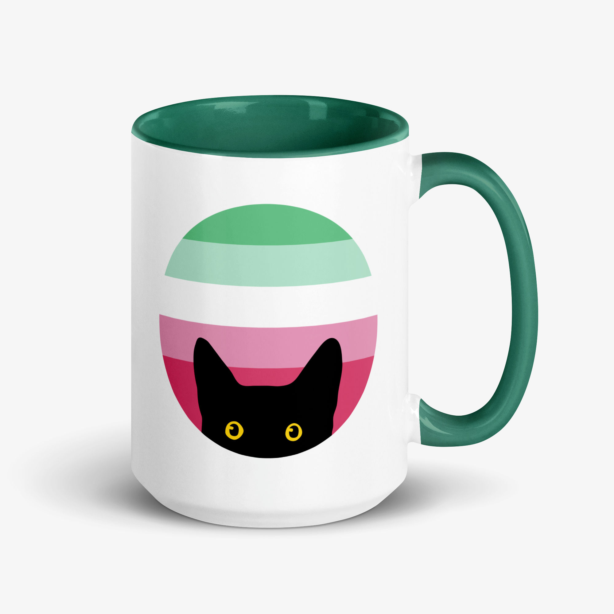 Peeking Cat in Abrosexual Flag Colors | White Ceramic Mug with Accent Color