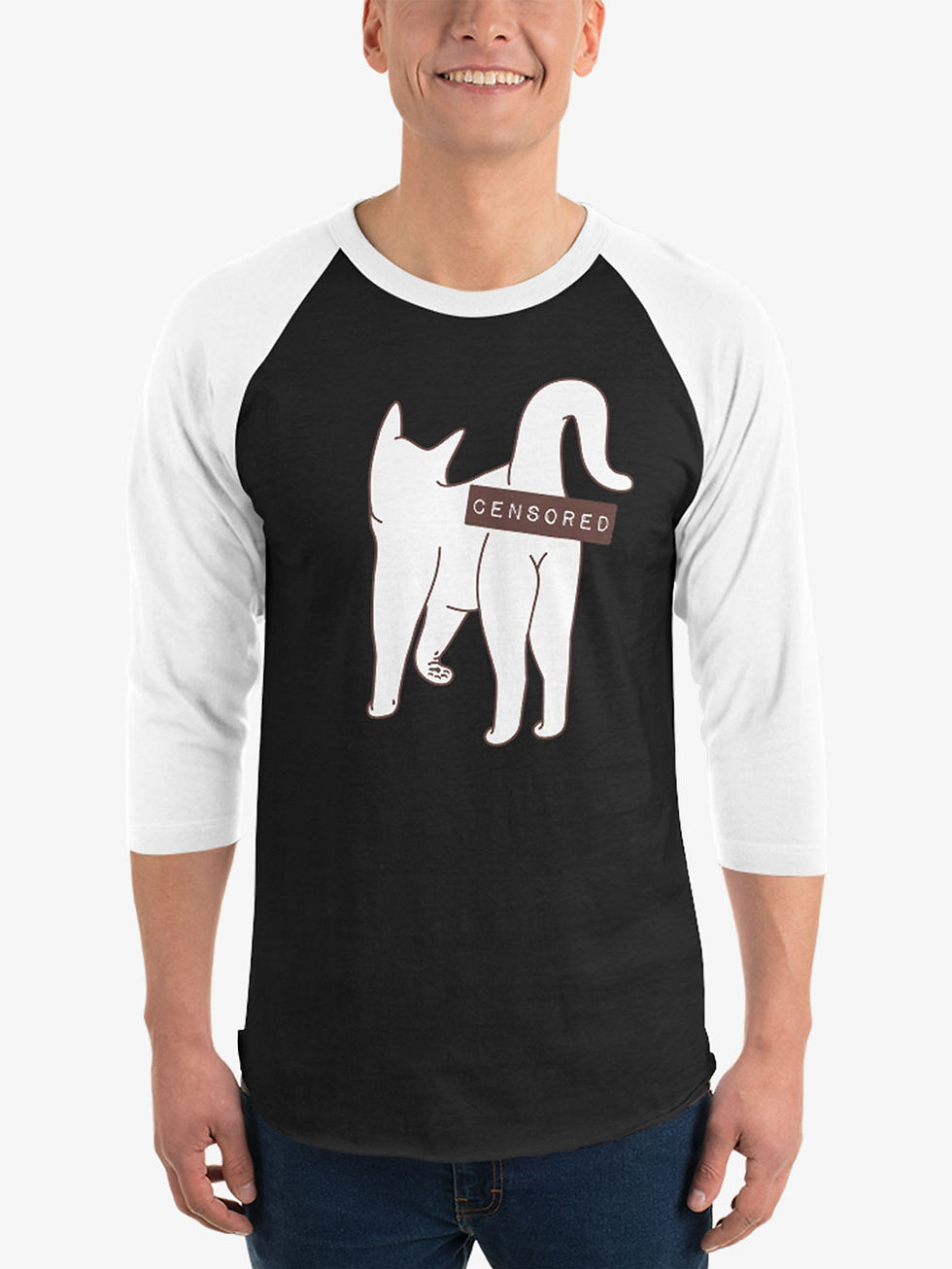 Thumbnail: Cat Bum: Censored | Unisex 3/4 Sleeve Raglan T-Shirt