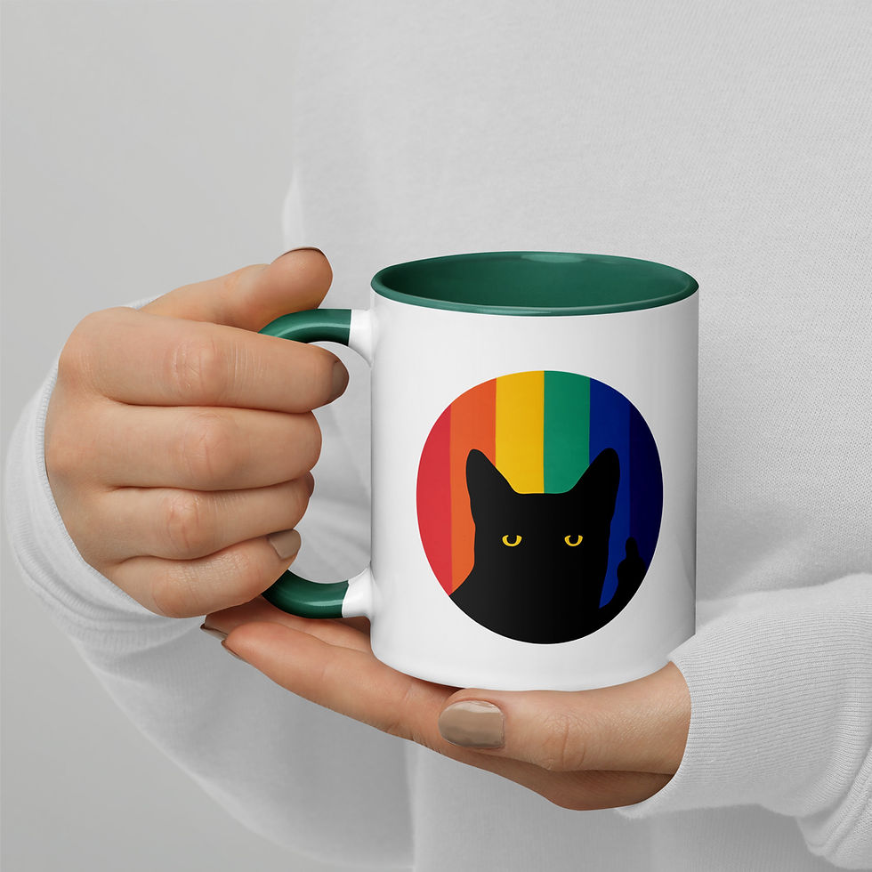 Thumbnail: Middle Finger Cat in Rainbow Colors | White Ceramic Mug with Accent Color