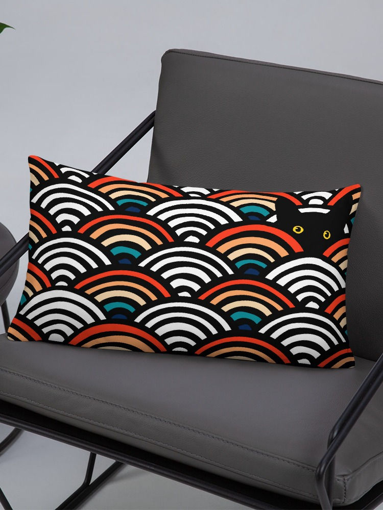 Thumbnail: Peeking Cat in Scallop Pattern | AOP Throw Pillow