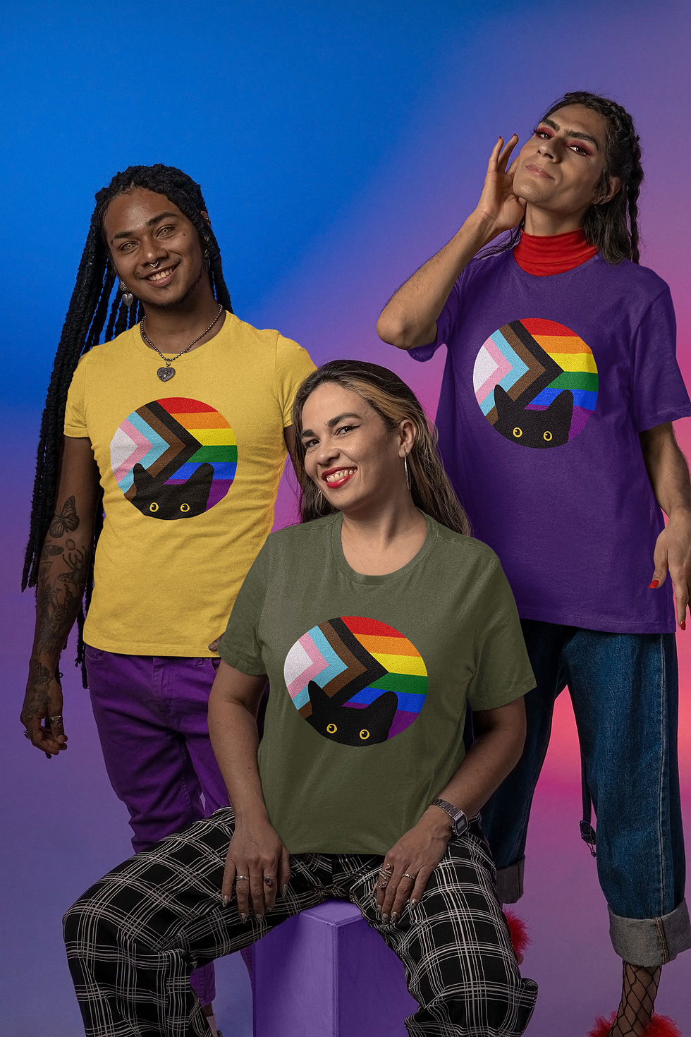 Thumbnail: Peeking Cat in Progressive Flag Colors | Classic T-Shirt
