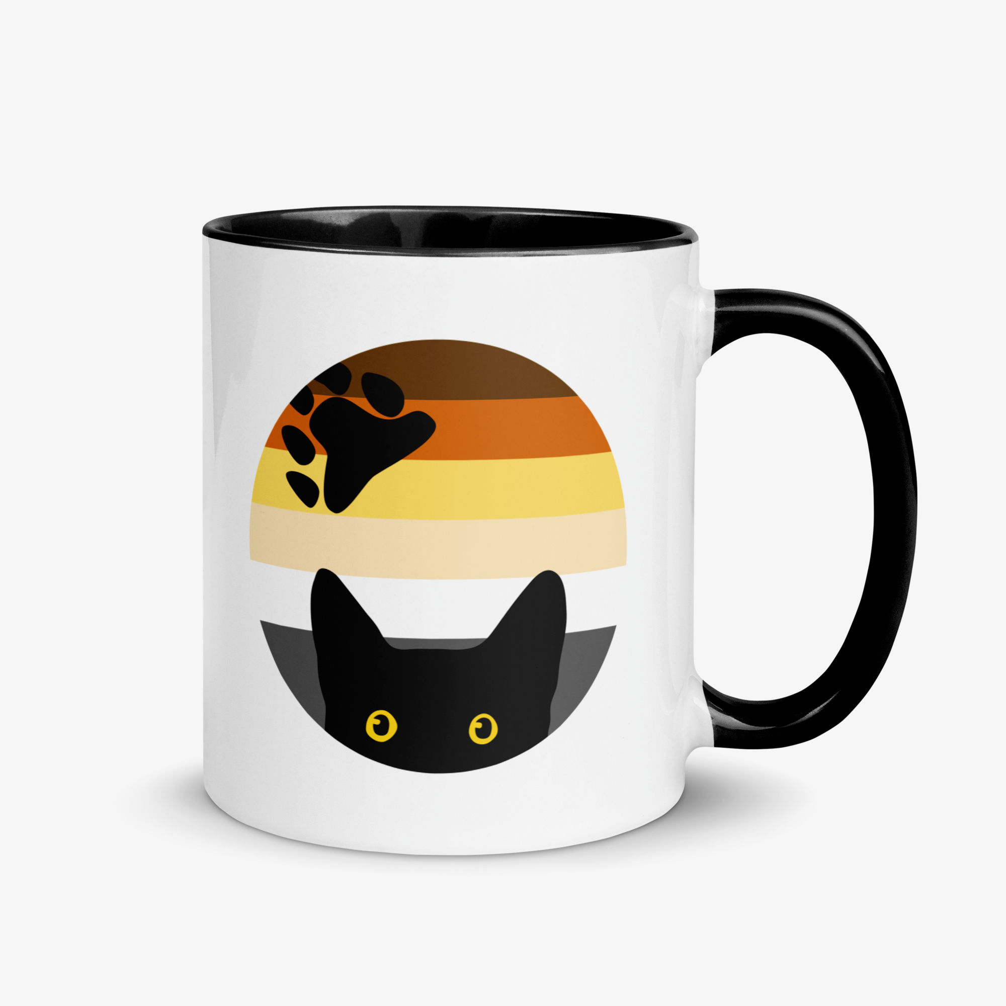 Peeking Cat in Bear Flag Colors | White Ceramic Mug with Accent Color