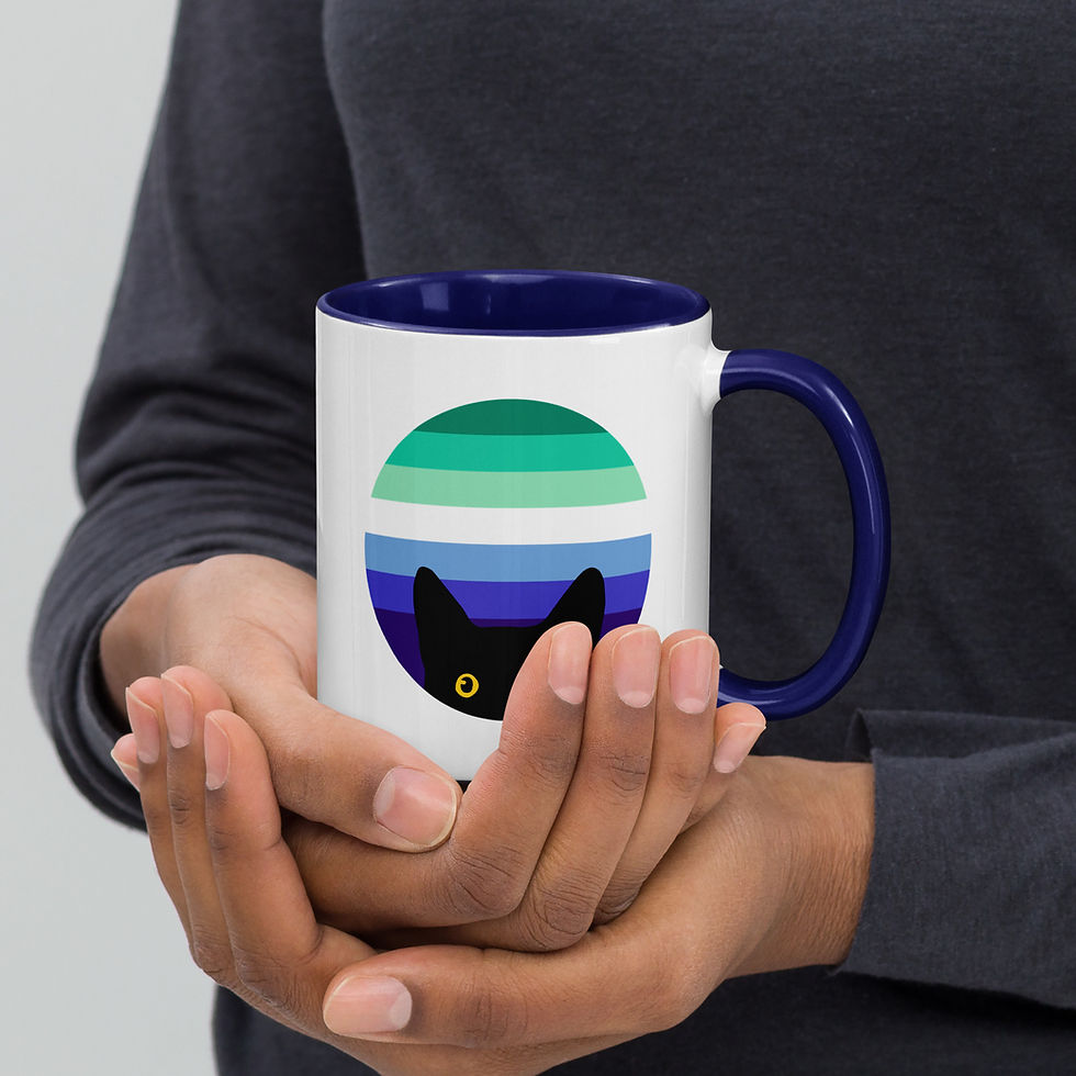 Thumbnail: Peeking Cat in MLM/Gay Flag Colors | White Ceramic Mug with Accent Color
