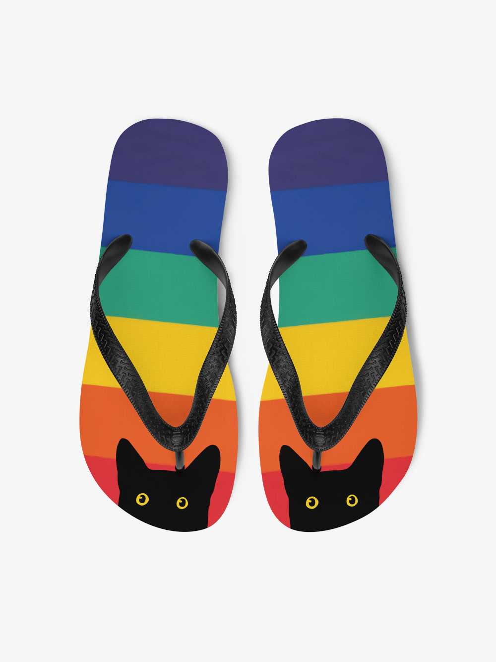 Peeking Cat in Rainbow Colors | Flip-Flops