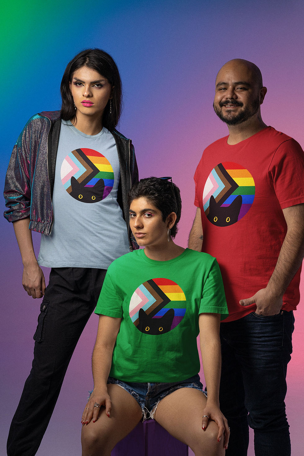 Thumbnail: Peeking Cat in Progressive Flag Colors | Classic T-Shirt